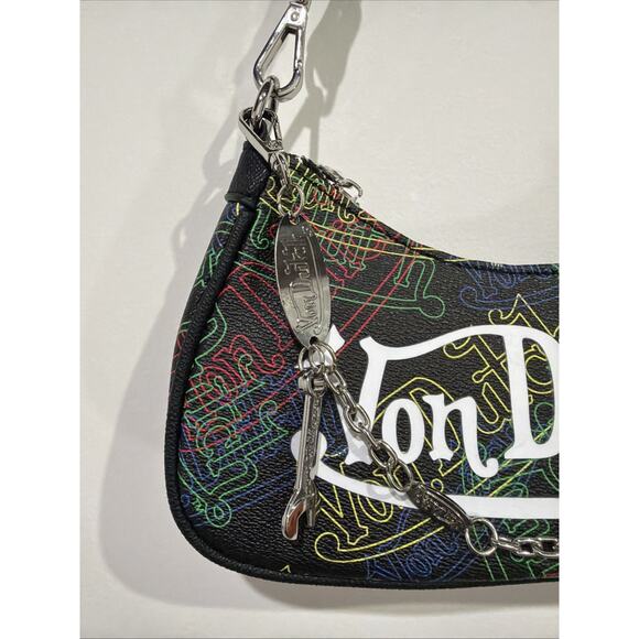 NWT Von Dutch Shoulder Bag Denim One Size Chain Y2K Inspired Chic Streetwear - Picture 3 of 6